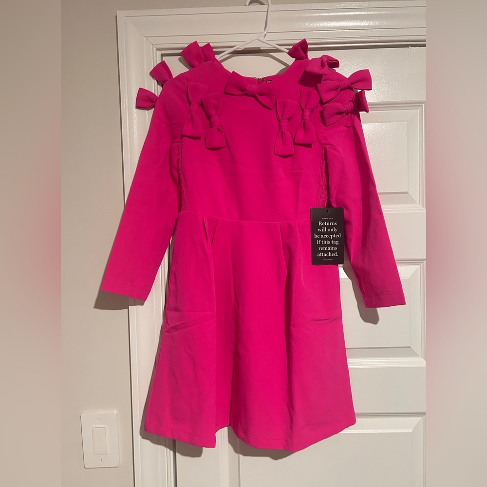 Tuckernuck x Cameran Eubanks Wimberly Hot Pink Bow Detail Long Sleeve Mini Dress - Picture 2 of 3